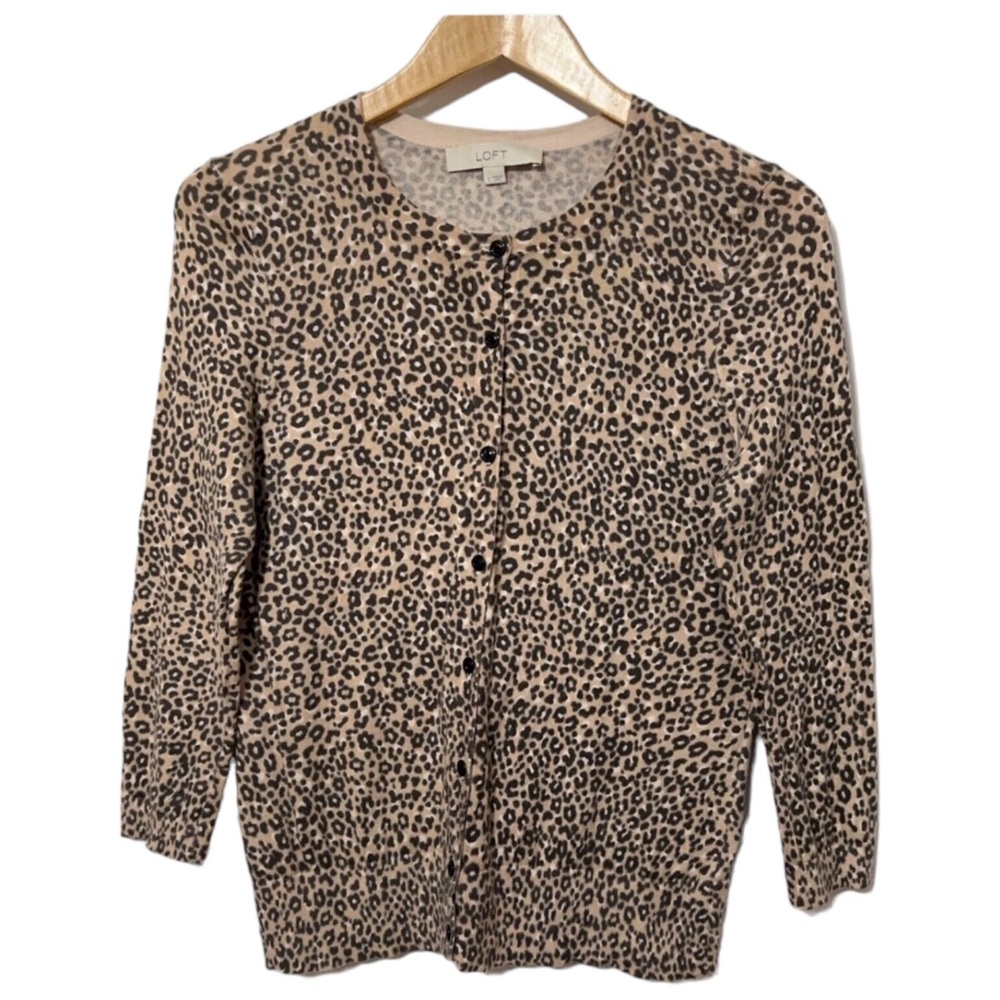 Ann Taylor Loft Animal Print Button Front Cardigan Sweater